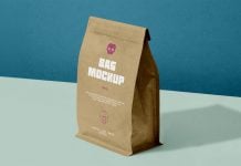 Free Kraft Coffee Standing Bag / Pouch Mockup PSD
