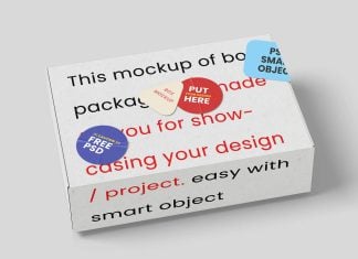 Free Packaging Box Mockup PSD With Stickers