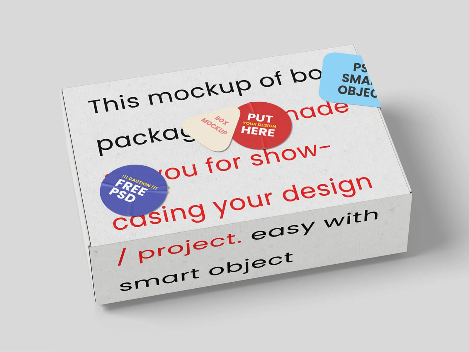 Free Packaging Box Mockup PSD With Stickers