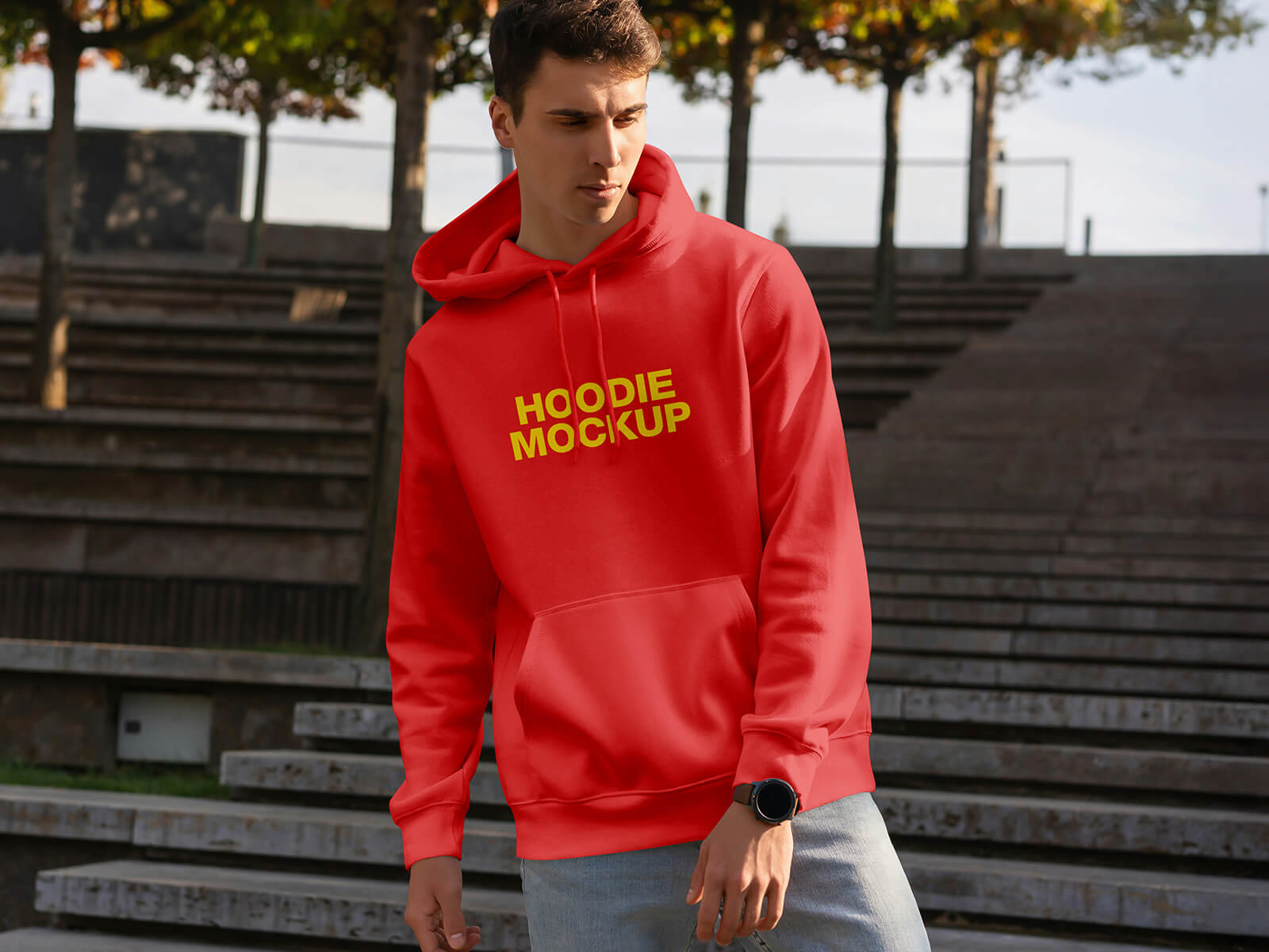 Free Young Man Wearing Hoodie Mockup PSD
