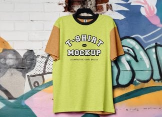 Free Against Graffiti Wall T-Shirt Mockup PSD