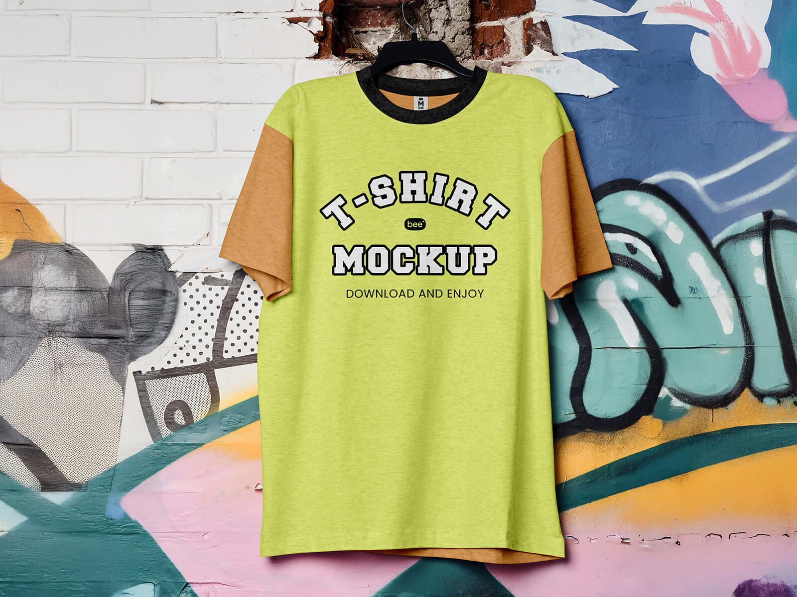 Free Against Graffiti Wall T-Shirt Mockup PSD