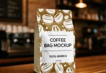 Free Large Size Coffee Standing Bag Mockup