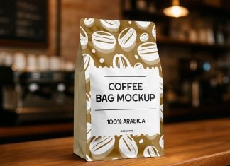 Free Large Size Coffee Standing Bag Mockup