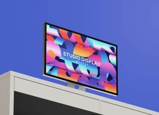 Free Ikea Table Studio Display Mockup PSD