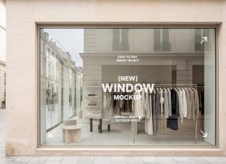 Free Apparel Shop Glass Window Sticker Mockup PSD