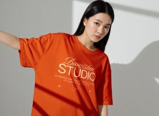 Free Asian Girl Model Oversized T-Shirt Mockup PSD