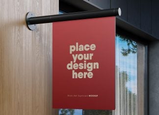 Free Creative Flag Shape Restaurant Sign Mockup PSD