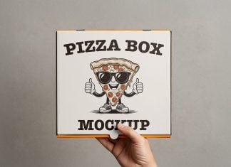 Free Hand Holding Pizza Box Mockup PSD
