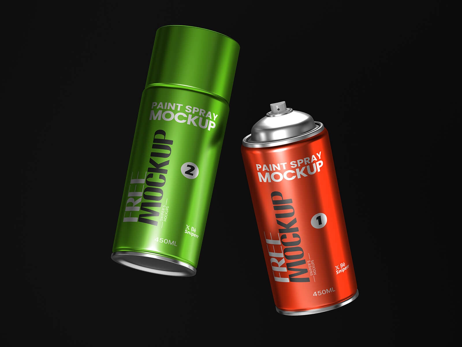 Free Premium Paint Spray Aerosol Cans Mockup PSD