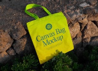 Free Laying Canvas Tote Bag Mockup PSD