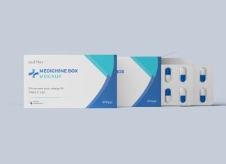 Free Medicine Pill Box Packaging Mockup PSD