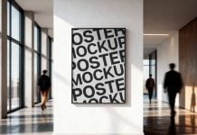 Free Office Wall Mounted Poster Mockup PSD