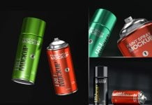 Free Premium Paint Spray Aerosol Cans Mockup PSD