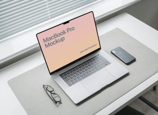 Free Remote Workplace MacBook Pro Mockup PSD