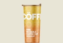 Free Reusable Coffee Cup Mockup PSD