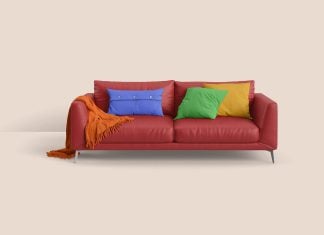 Free Studio Leather Sofa Mockup PSD