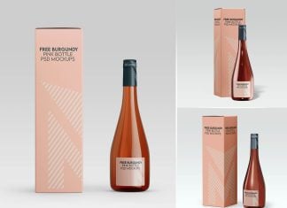 Free Burgundy Pink Bottle Mockup PSD Set