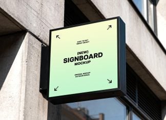 Free Square Mounted Shop Sign Mockup PSD
