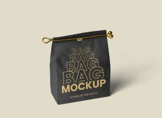 Free Standup Paper Bag with Golden Clip Mockup PSD