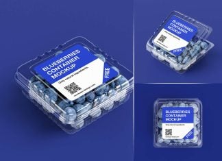 Free Blueberries Plastic Container Mockup PSD