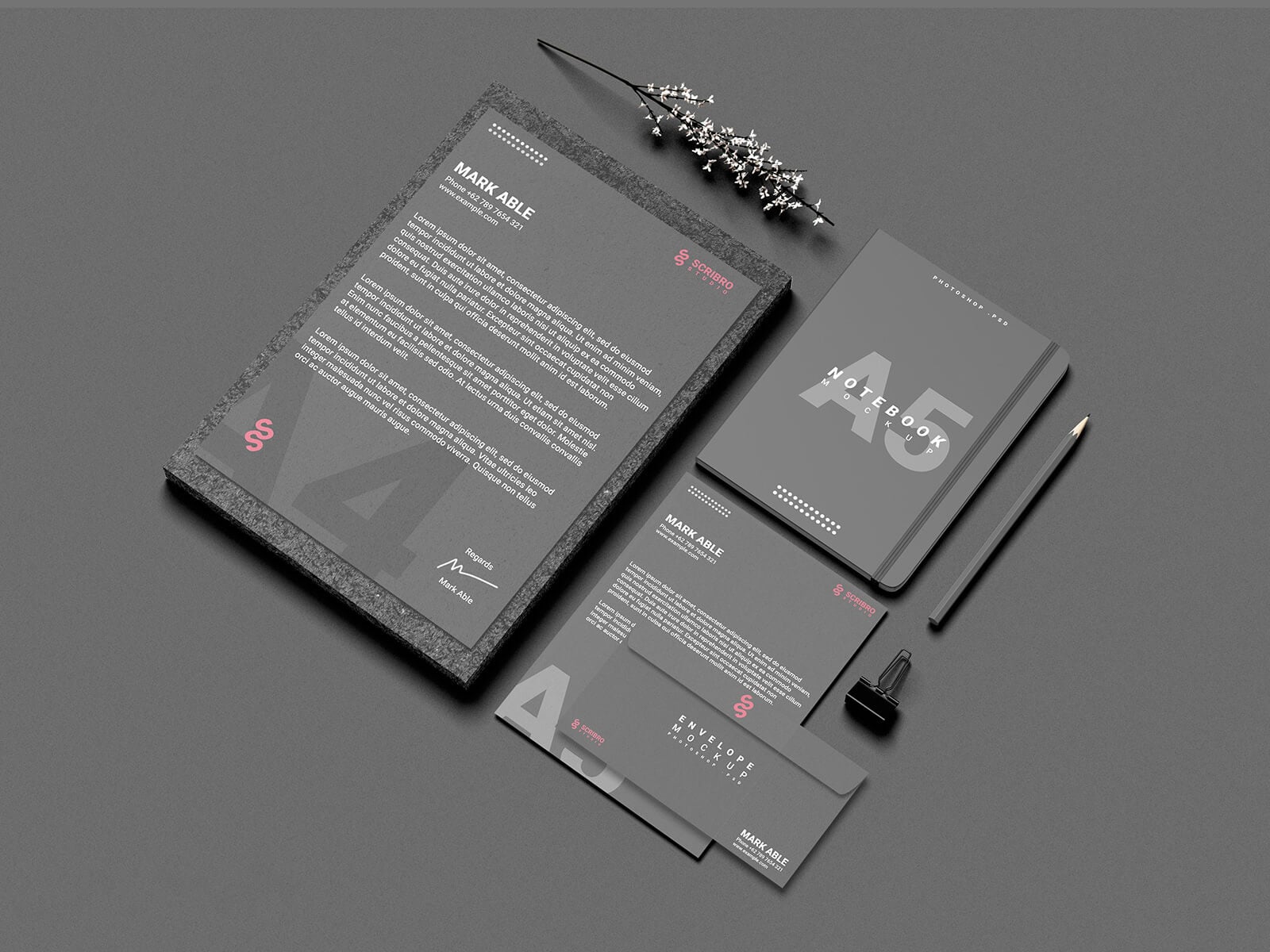 Free-Beautiful-Dark-Stationery-Mockup-PSD