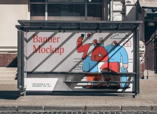 Free Bus Stop Backdrop Mockup PSD