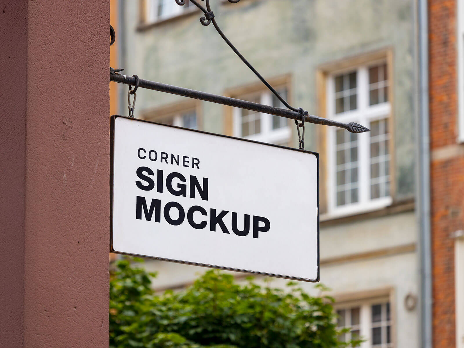 Free Hanging On Rod Corner Signboard Mockup PSD