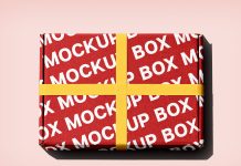 Free Ribbon-Tied Mailer Box Mockup PSD Free Ribbon-Tied Mailer Box Mockup PSD