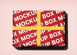Free Ribbon-Tied Mailer Box Mockup PSD