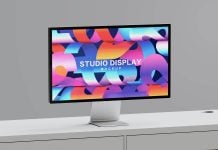 Free Workspace Apple Studio Display Mockup PSD