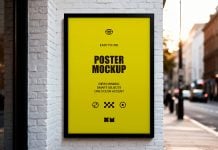 Free Brick Wall Framed Street Poster Mockup PSD