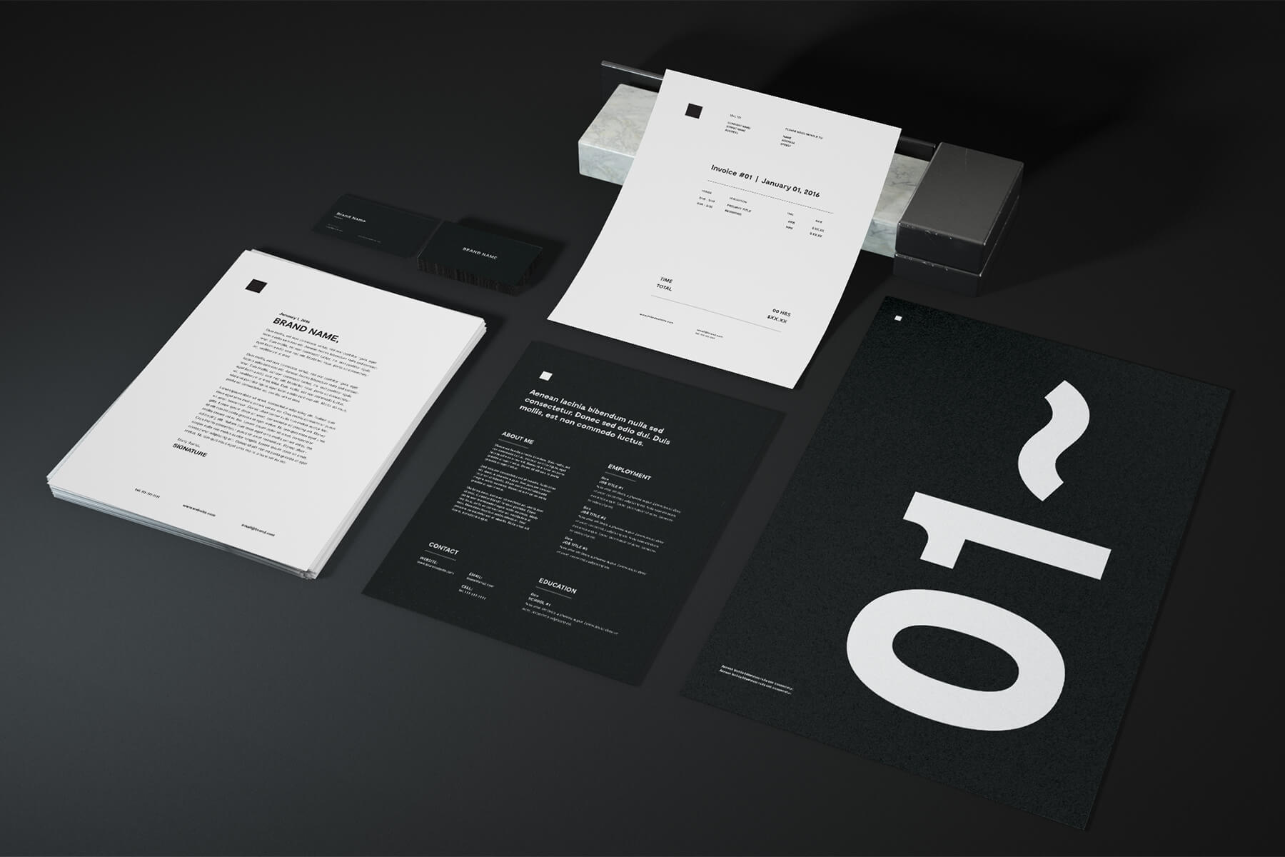 5 Free Granite Stationery Bundle Mockup PSD Files