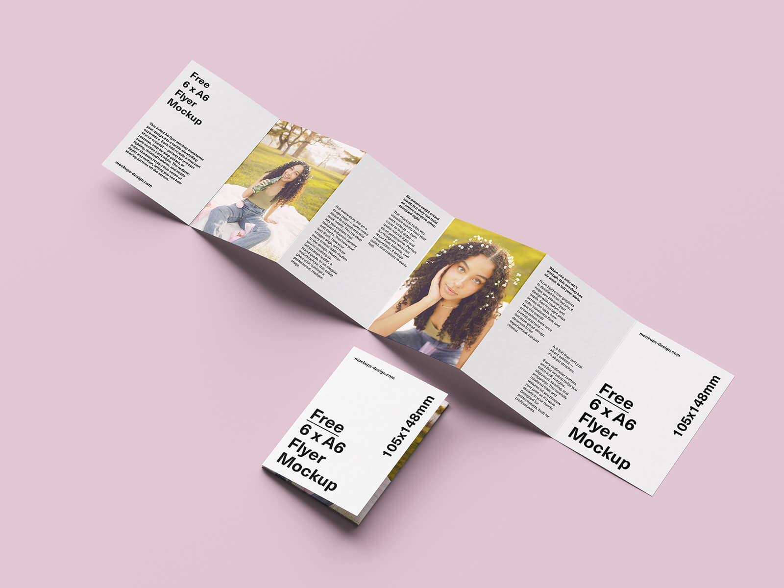 5 Free A6 Size 6-Fold Accordion Brochure Mockup PSD