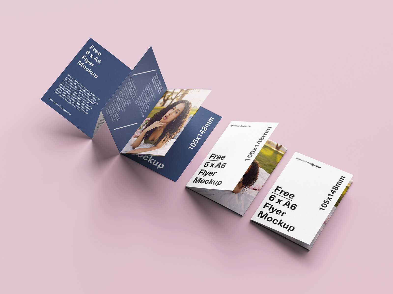 5 Free A6 Size 6-Fold Accordion Brochure Mockup PSD