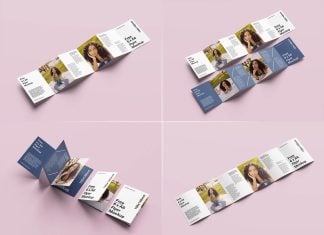 5 Free A6 Size 6-Fold Accordion Brochure Mockup PSD