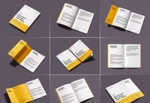 Free A4 / A5 Brochure / Magazine Mockup with Flaps: 9 Photorealistic PSD Scenes