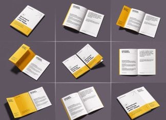 Free A4 / A5 Brochure / Magazine Mockup with Flaps: 9 Photorealistic PSD Scenes
