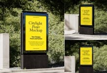 3 Free Standing Citylight Poster Mockup PSD Set
