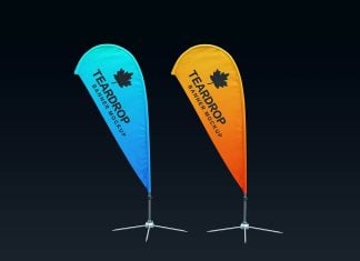 Free Teardrop Feather Flag Banner Mockup PSD