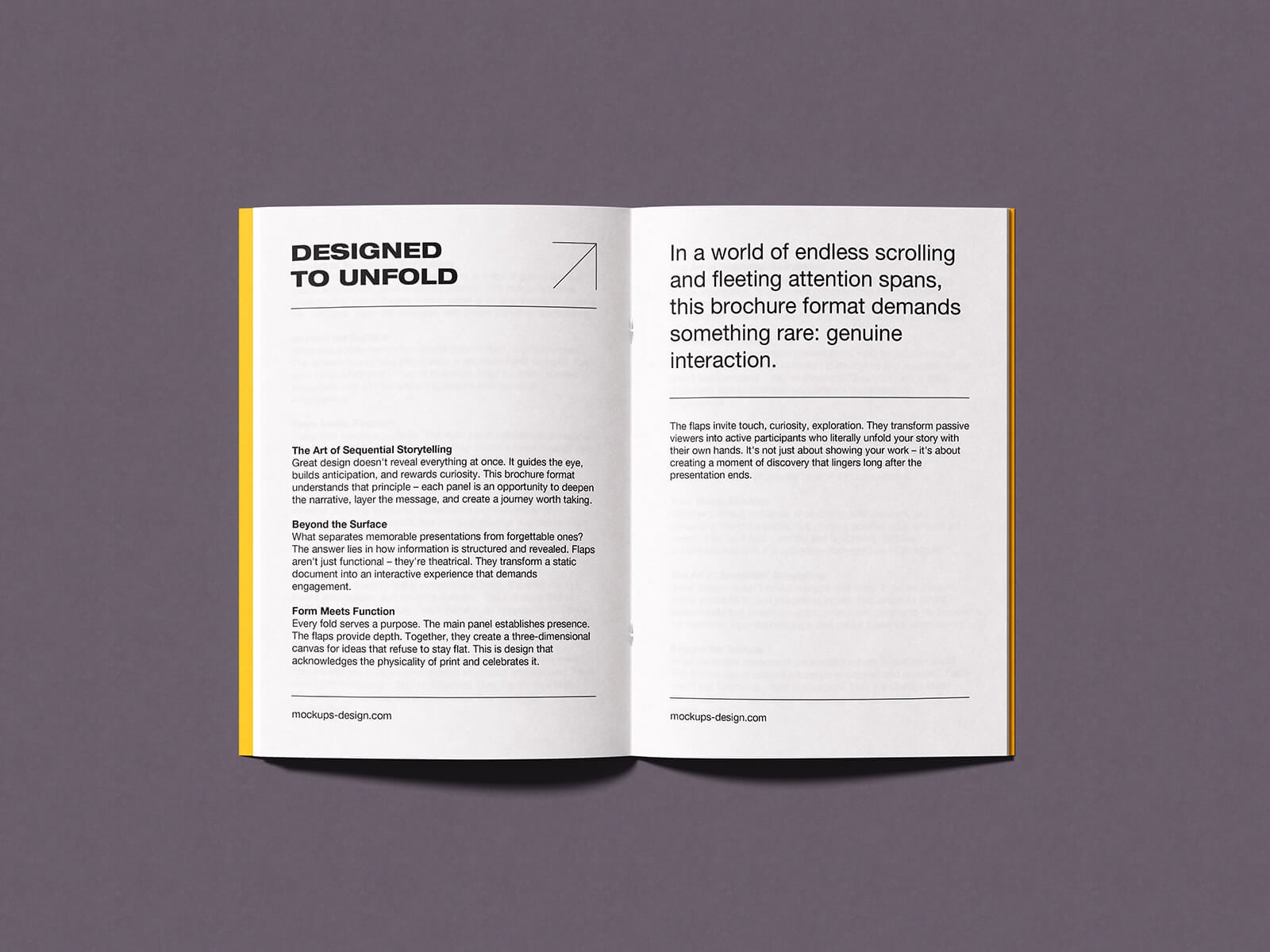 Open A5 magazine mockup with fold-out flaps for branding design