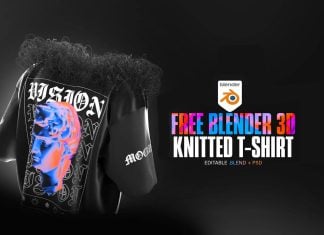 Free Blender 3D Knitted T-shirt Mockup PSD