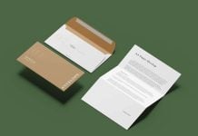 Free Clean A4 Letterhead & Envelope Mockup PSD