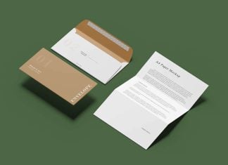 Free Clean A4 Letterhead & Envelope Mockup PSD