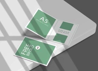 Free Clean A5 Bi-Fold Brochure Mockup PSD