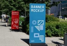 Free Concrete Base Banner Display Stand Mockup PSD