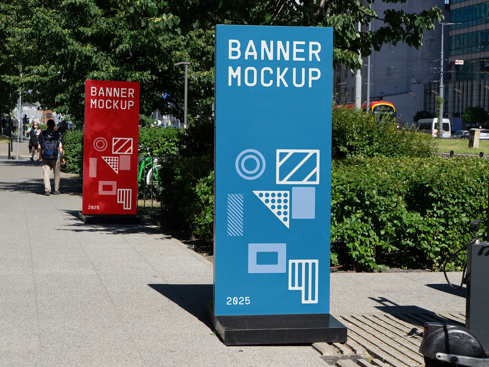 Free Concrete Base Banner Display Stand Mockup PSD