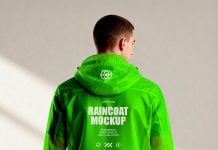 Free Male Model Realistic Raincoat Mockup PSD – Back View