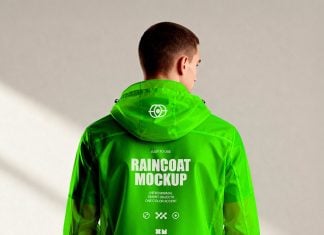 Free Male Model Realistic Raincoat Mockup PSD – Back View