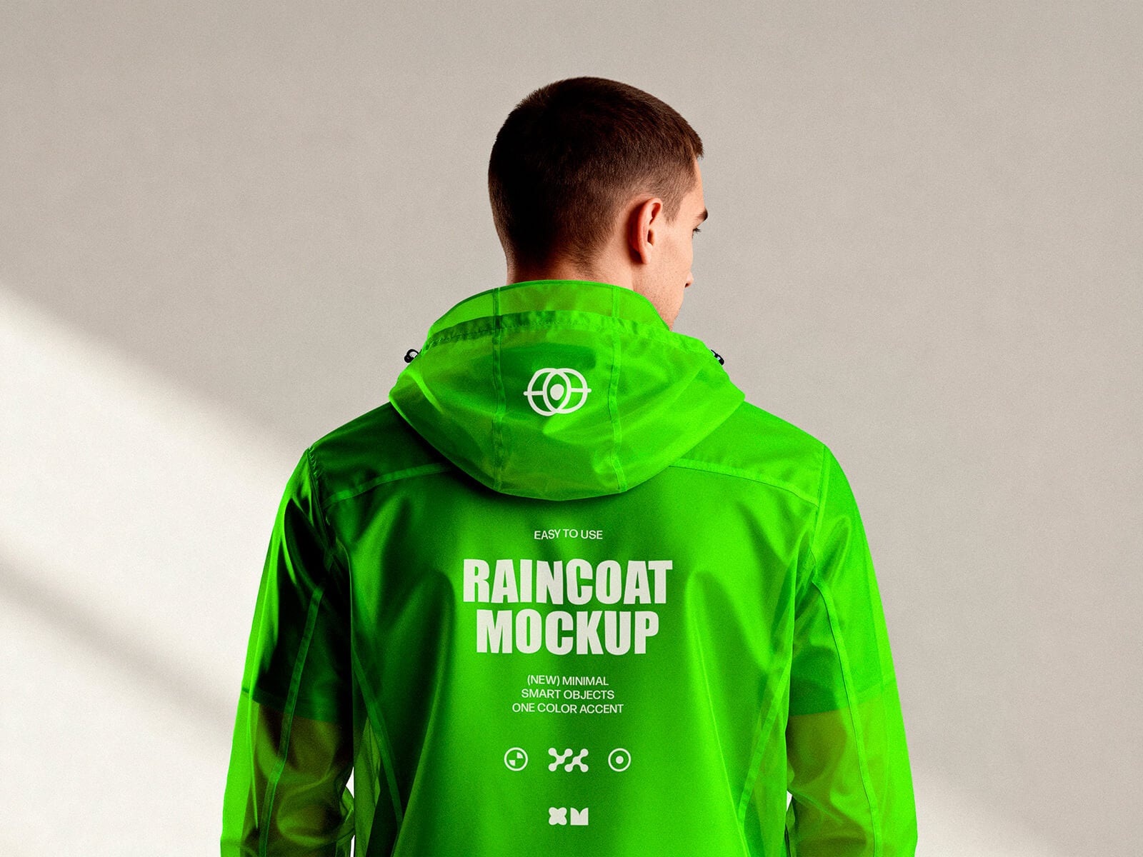 Free Male Model Realistic Raincoat Mockup PSD – Back View